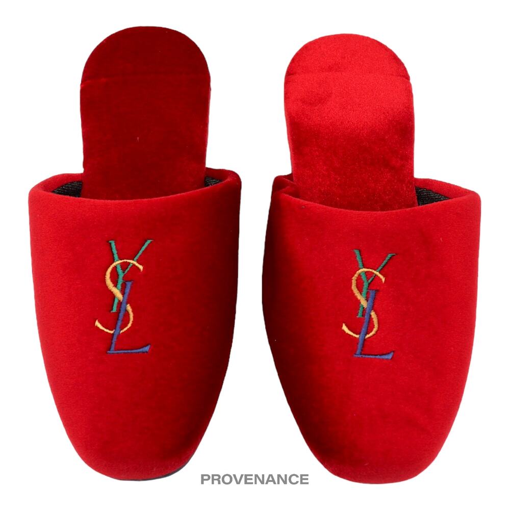 š“ Yves Saint Laurent YSL Logo Slipper - Red Velour